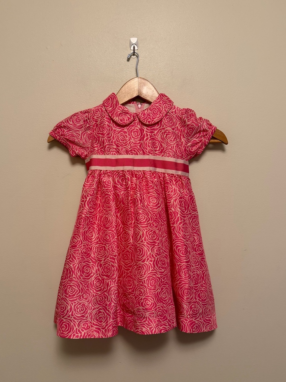 Lilly Pulitzer Girls Silk Pink Rose Bow Collar Dress (Size 3)
